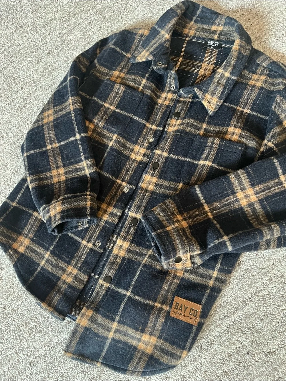 BAY CO. Plaid Button-Up Shacket in Black and Tan